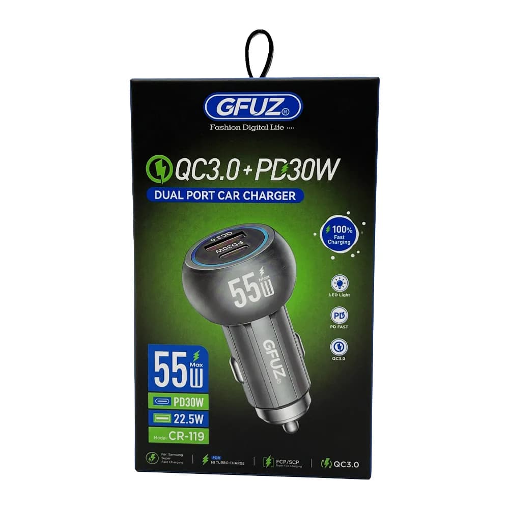 شارژر فندکی GFUZ 55W PD مدل CR119 اورجینال — تصویر ۲
