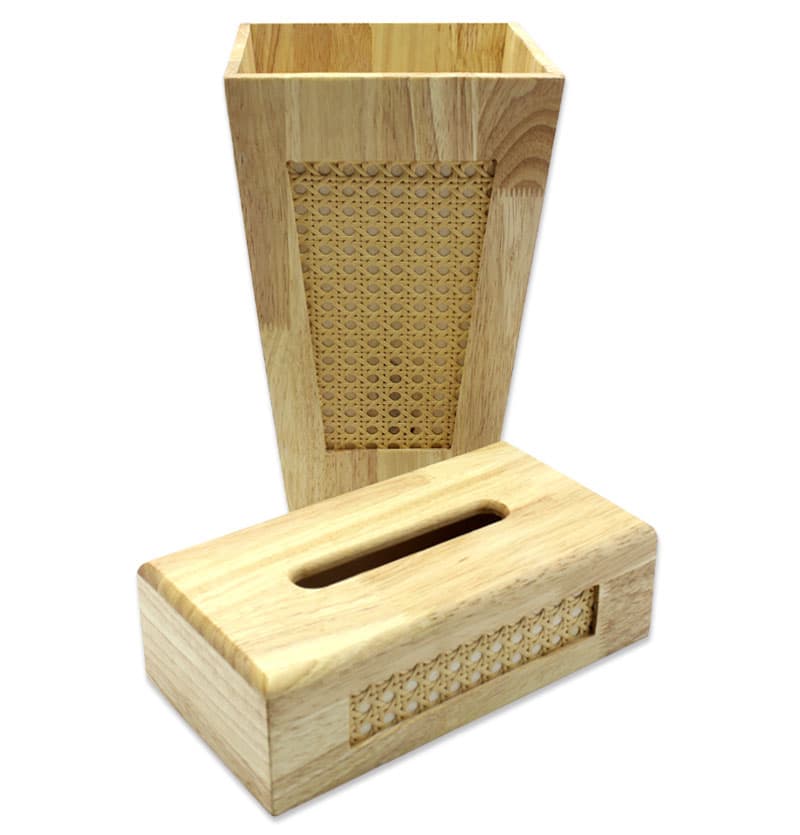 ست سطل و جا دستمال چوبی طرح حصیری برند ریمازو RIMAZO