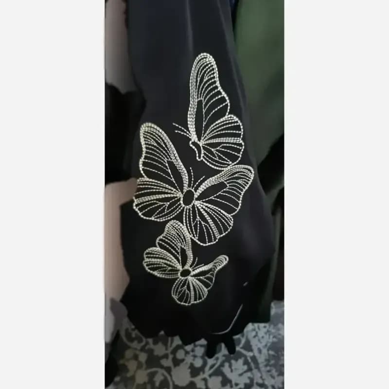 عبا گلدوزی پروانه الیزه فری سایز مشکی — تصویر ۱۱