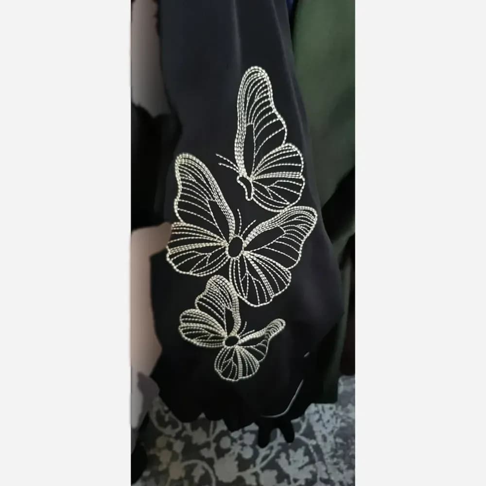 عبا گلدوزی پروانه الیزه فری سایز مشکی — تصویر ۵