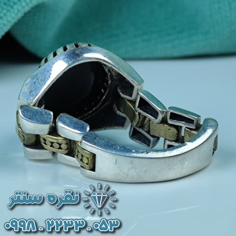 انگشتر مردانه عقیق یمنی مشکی طرح ساعتی — تصویر ۲
