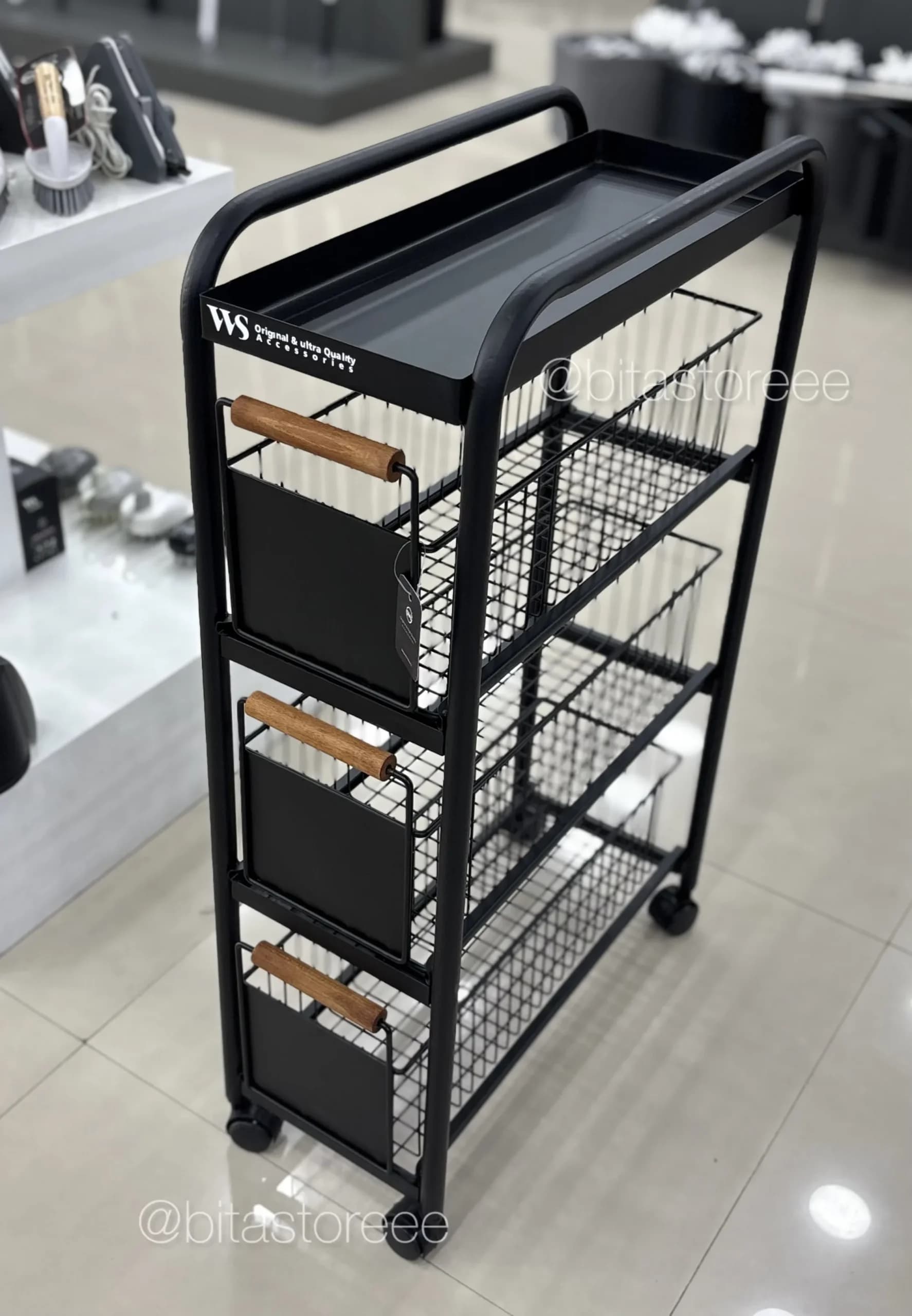 ترولی(نظم دهنده) سه طبقه فلزی چرخدار Ws x9 | ارگنایزر چندمنظوره آشپزخانه و منزل — تصویر ۴
