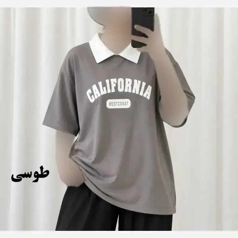 تیشرت باکسی پولوشرت کالیفرنیا نخ پنبه زنانه فری سایز — تصویر ۲