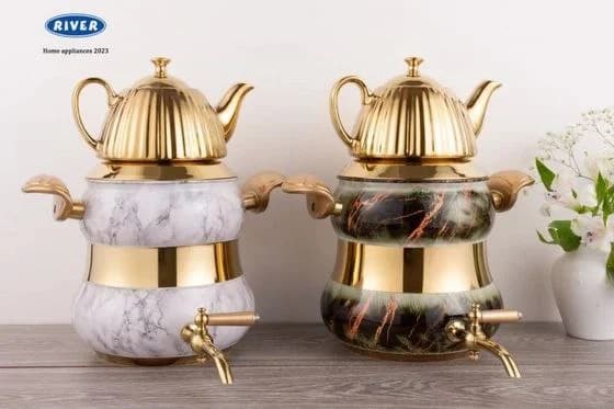 کتری قوری استیل شیر دار کمر باریک ماربل ریور کد 2158