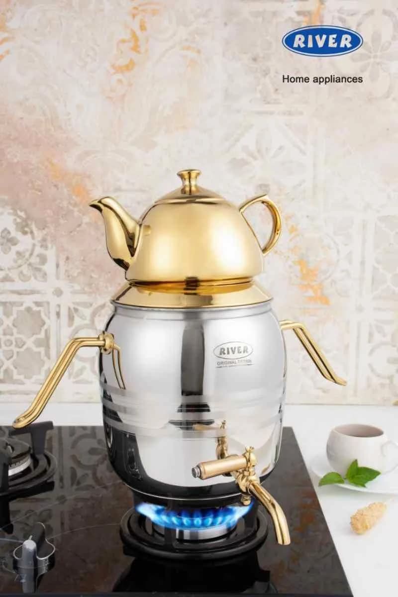 کتری قوری استیل شیر دار لوکس طلایی نقره ای ریور کد 2140