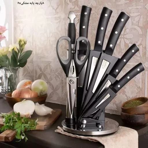 کارد و ساطور 8پارچه استیل پایه مشکی ریور کد 2236