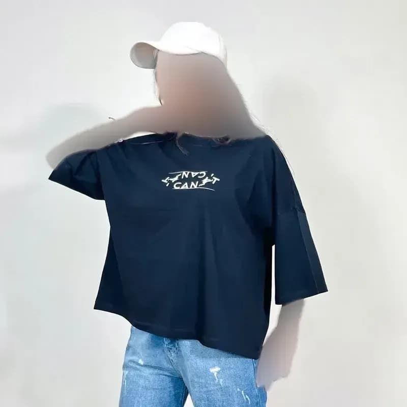 تیشرت باکسی نخ پنبه زنانه چاپدار لش سایز بزرگ — تصویر ۷