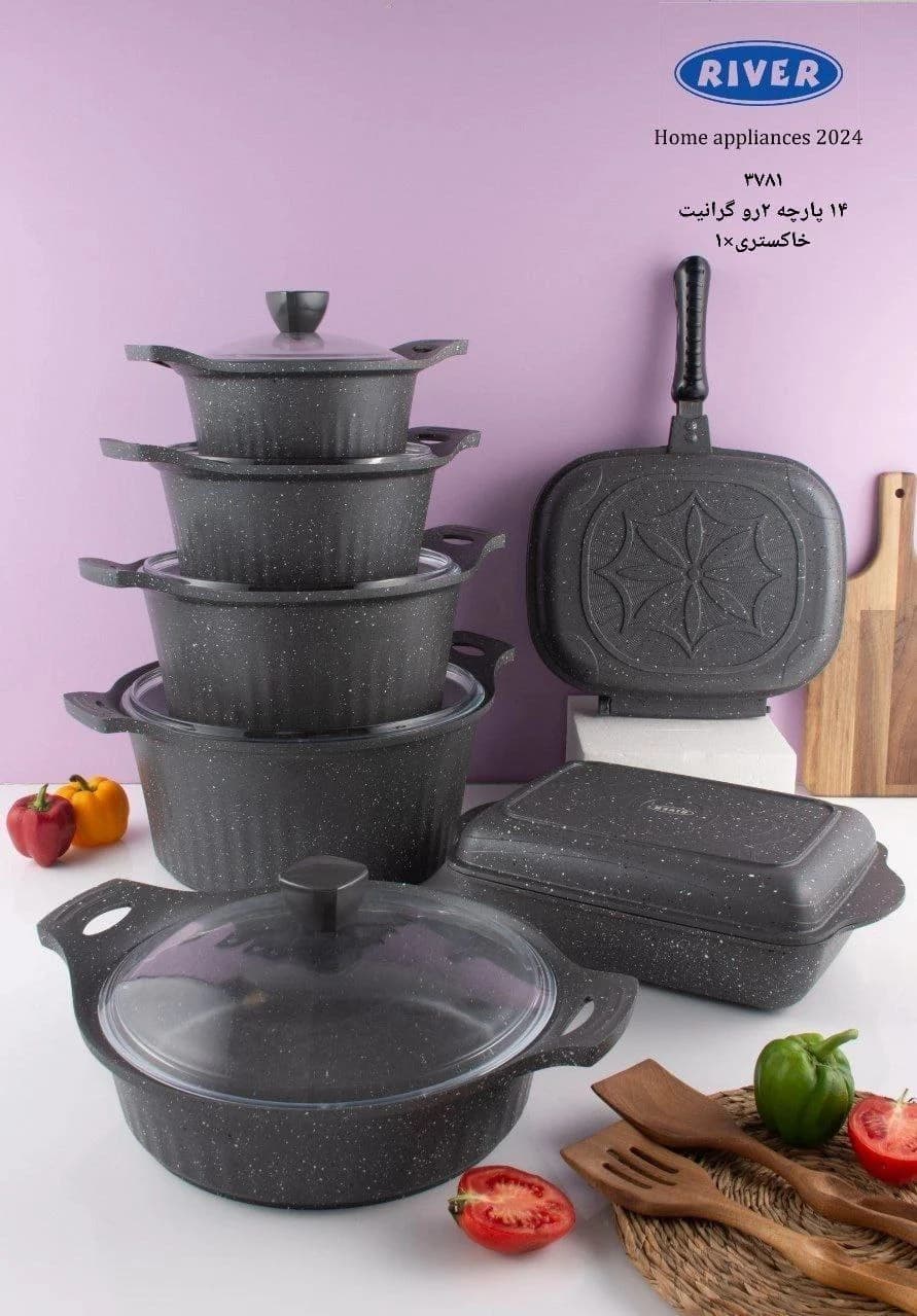 سرویس قابلمه 14پارچه دورو گرانیت خاکستری ریور کد 3781