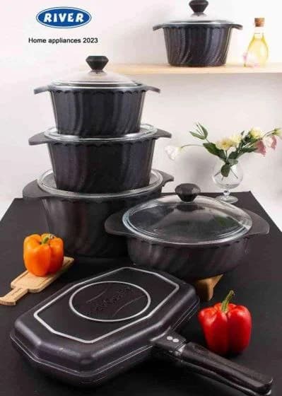 سرویس قابلمه 14پارچه دورو گرانیت مشکی ریور کد 3780