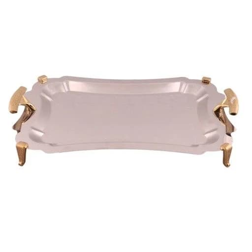 سینی مستطیل متوسط دالبر دسته طلایی نگینی پایه دار ریور کد BG7226