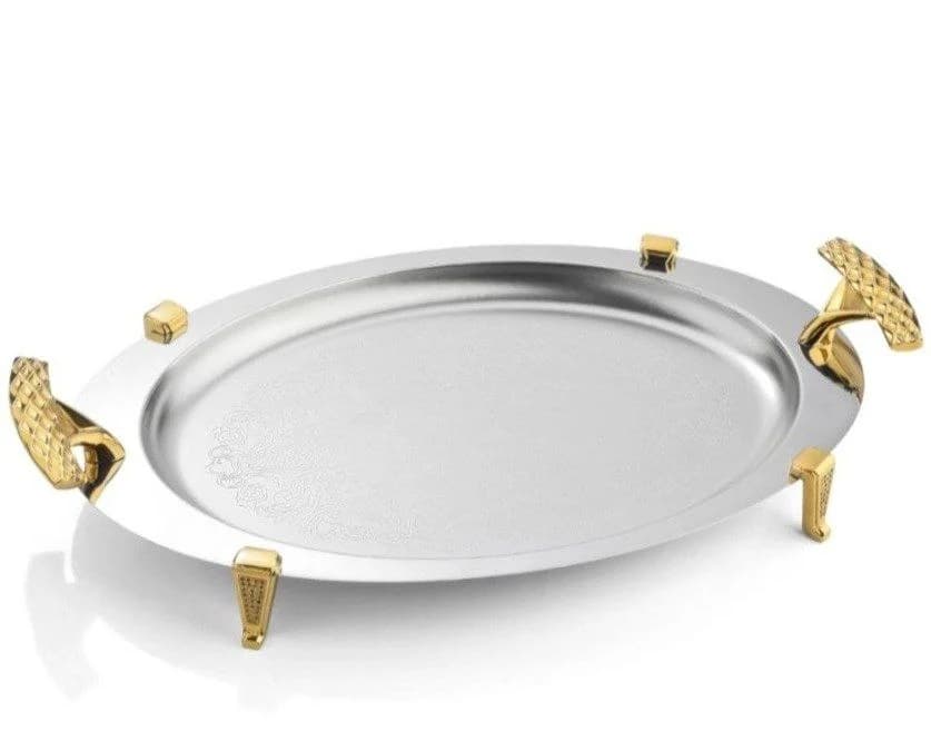 سینی بیضی دسته طلایی نگینی پایه دار ریور کد BG1526
