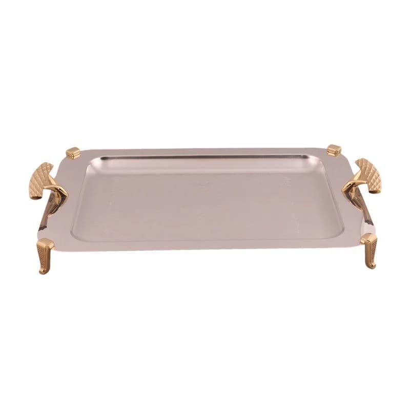 سینی مستطیل متوسط دسته طلایی نگینی پایه دار ریور کد BG1226