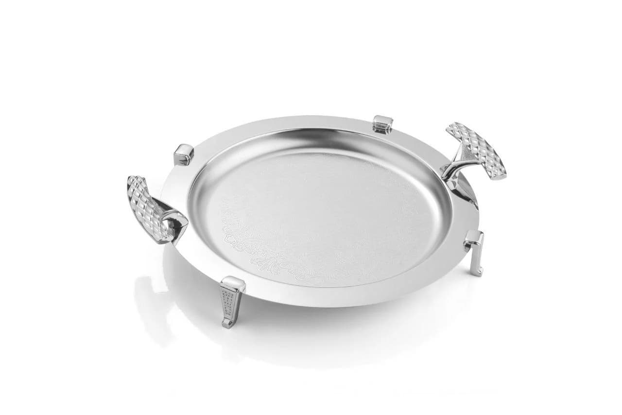 سینی دایره دسته نقره ای نگینی پایه دار ریور کد B1429