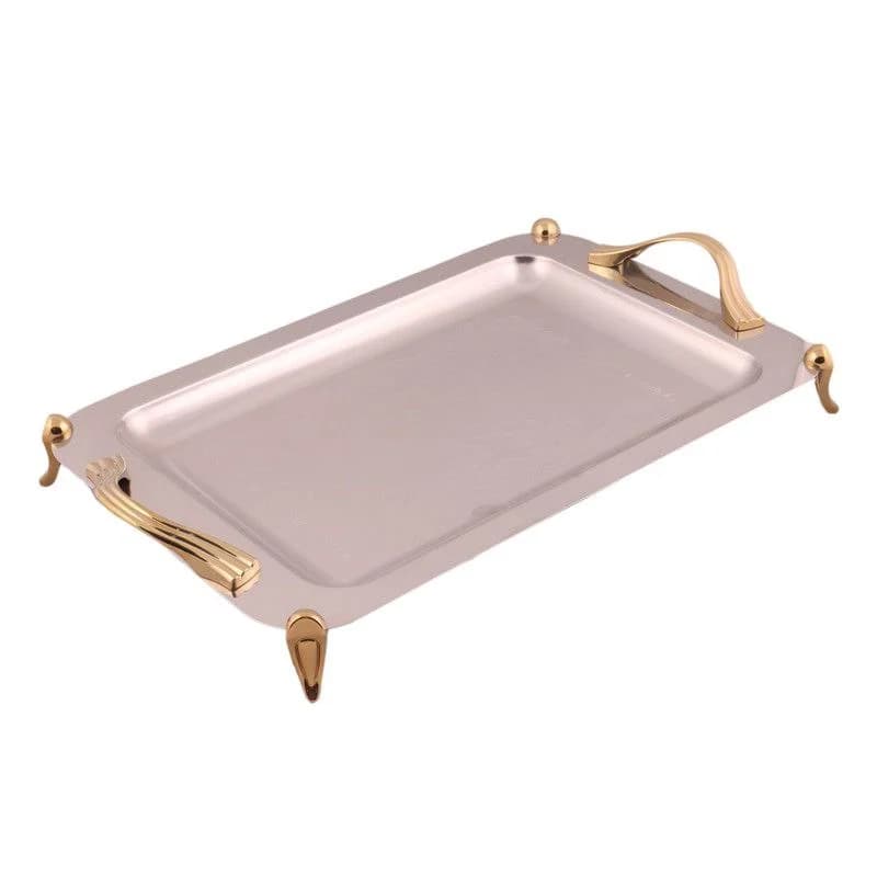 سینی مستطیل بزرگ دسته طلایی Wave طرح دار پایه دار ریور کد BG1177