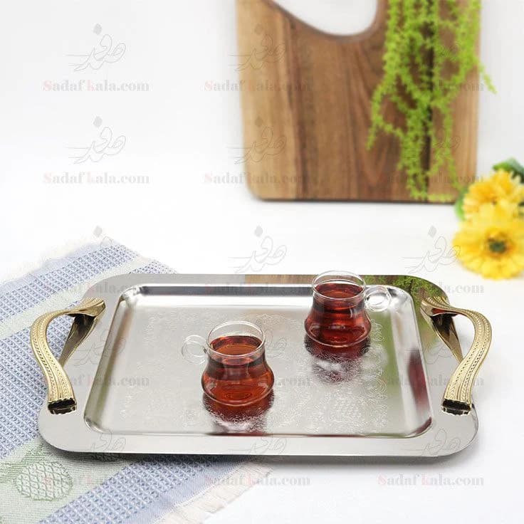 سینی مستطیل متوسط دسته طلایی Wave طرح دار ریور کد G1277