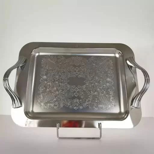 سینی مستطیل بزرگ دسته نقره ای Wave طرح دار ریور کد 1177