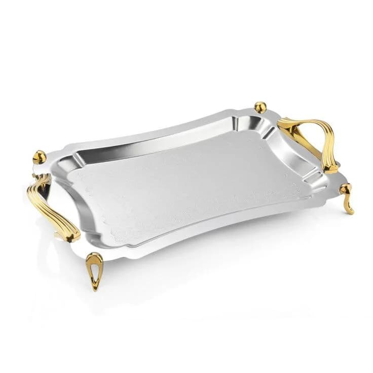سینی مستطیل متوسط دالبر دسته طلایی Waveساده پایه دار ریور کد BG7237