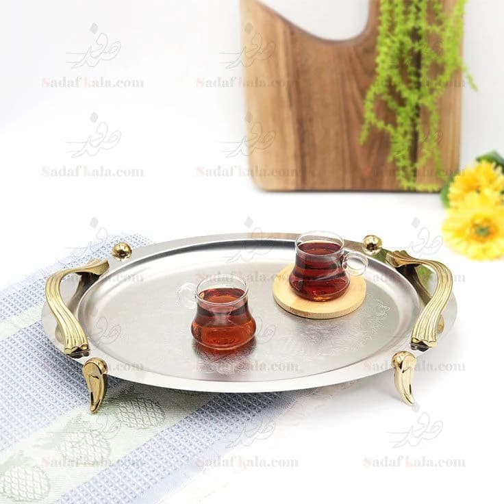 سینی بیضی دسته طلایی Wave ساده پایه دار BG1537