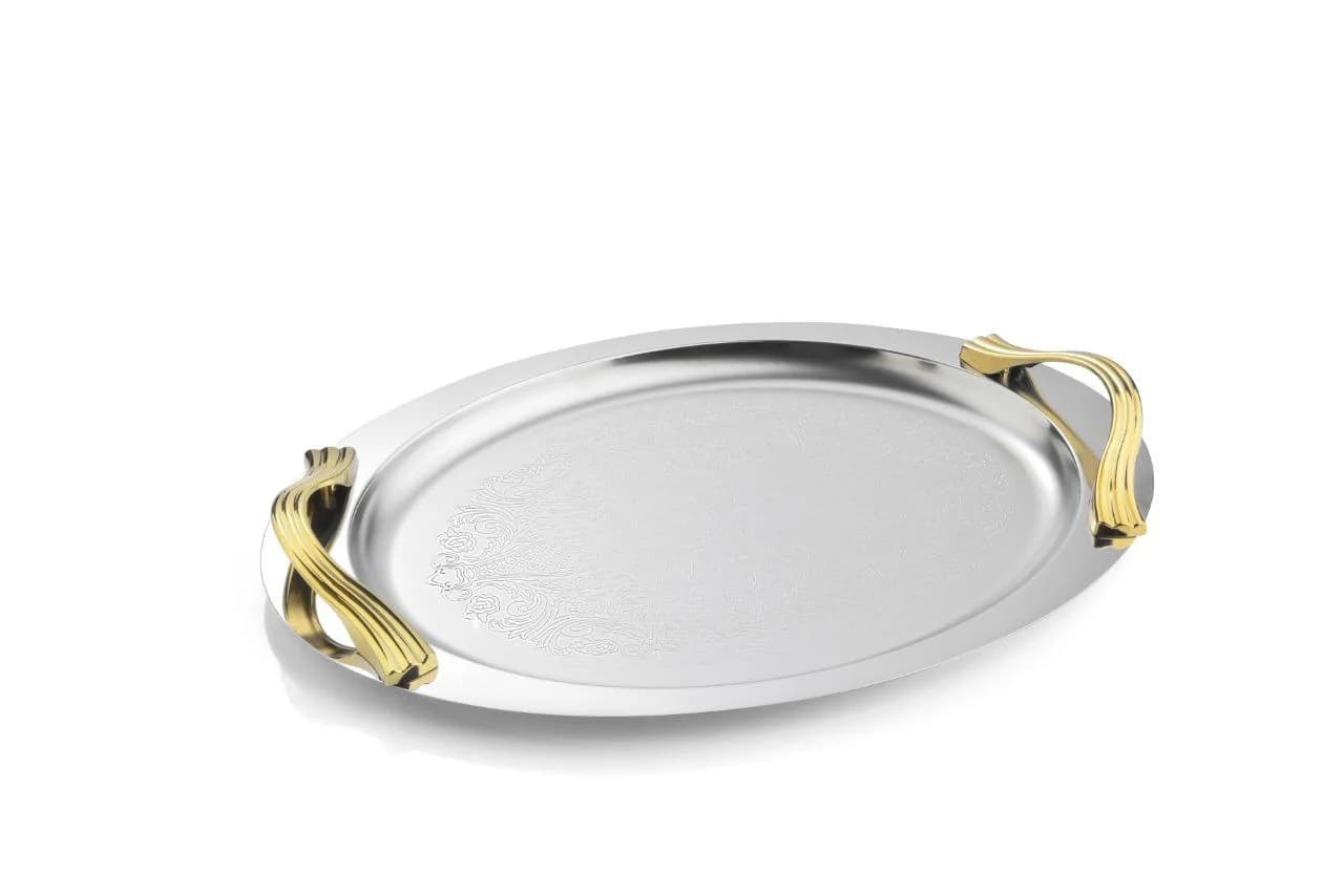 سینی بیضی دسته طلایی Wave ساده ریور کد G1537