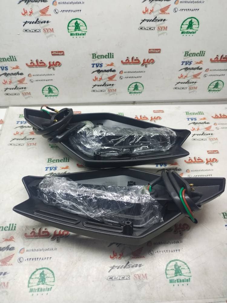 قاب دسته محافظ (فلاپ) موتور تریل فلات پرواز طرح crf سی ار اف جدید نیوفیس مشکی چراغ دار اصلی (جفتی) — تصویر ۳