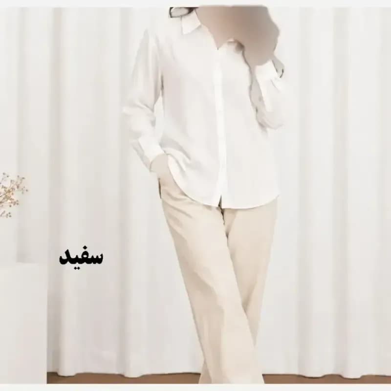 شومیز حریر شیشهای دکمهدار زنانه و دخترانه فری سایز مناسب تا سایز 50 — تصویر ۴
