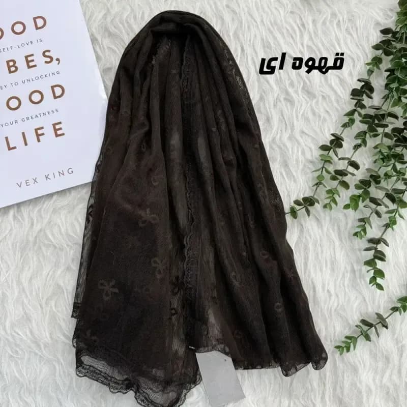 شال توری پاپیونی دور دانتل مناسب استفاده روزمره قواره 185 در 63 سانت — تصویر ۲