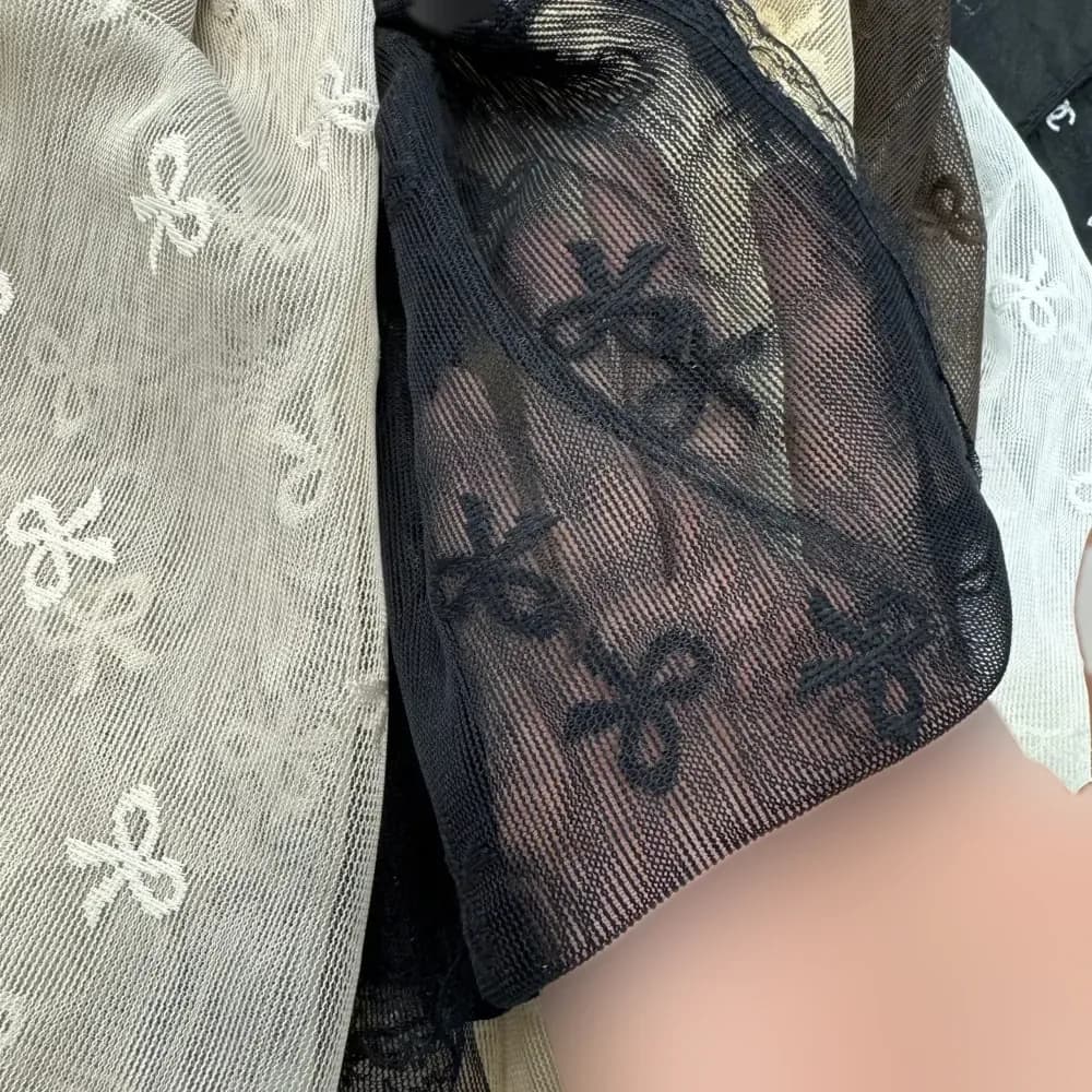 شال توری پاپیونی دور دانتل مناسب استفاده روزمره قواره 185 در 63 سانت — تصویر ۸