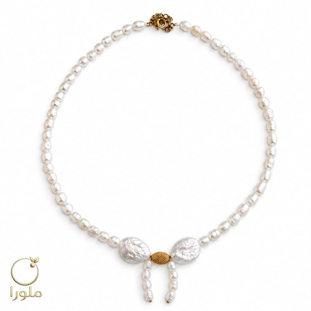 گردنبند با مروارید باروک اصل و طلا کد 11017