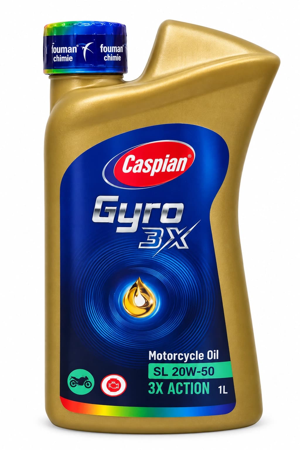 روغن موتور موتورسیکلت کاسپین Gyro 3X مدل 20W-50 MA حجم 1 لیتر
