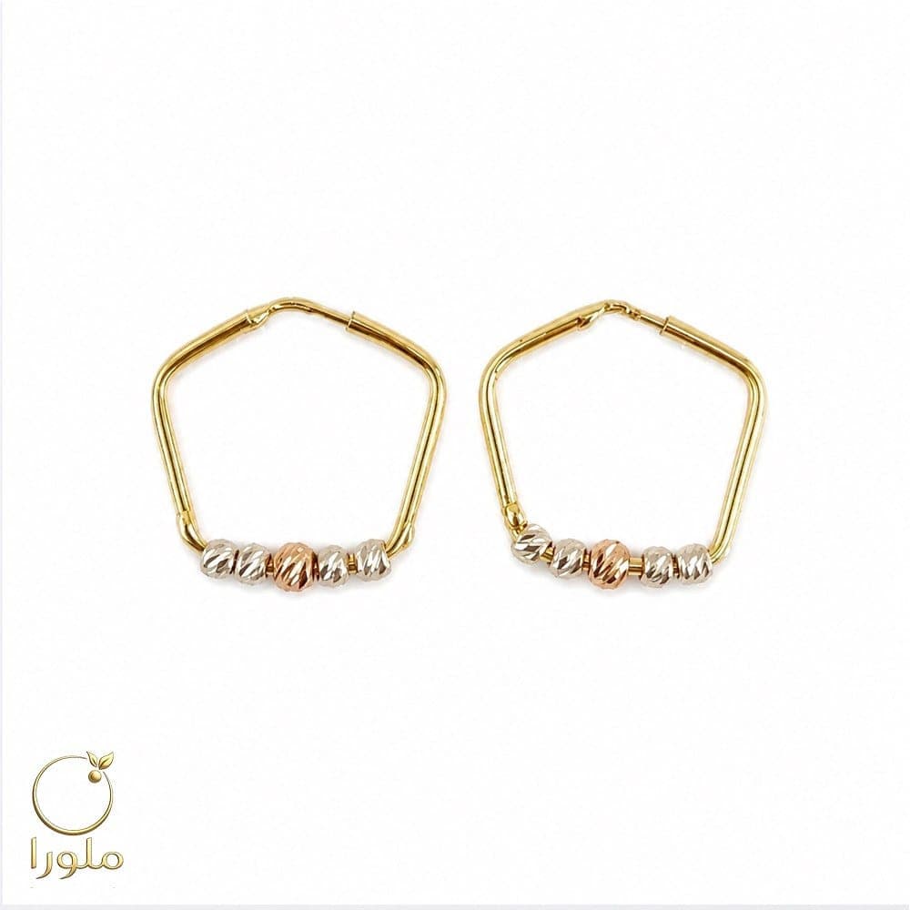 گوشواره حلقه ای چند ضلعی طلا توپک دار کد 24003
