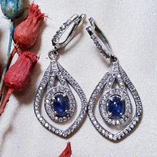 گوشواره نقره زنانه نگین یاقوت کبود عیار 925 آقابزرگ کد G129