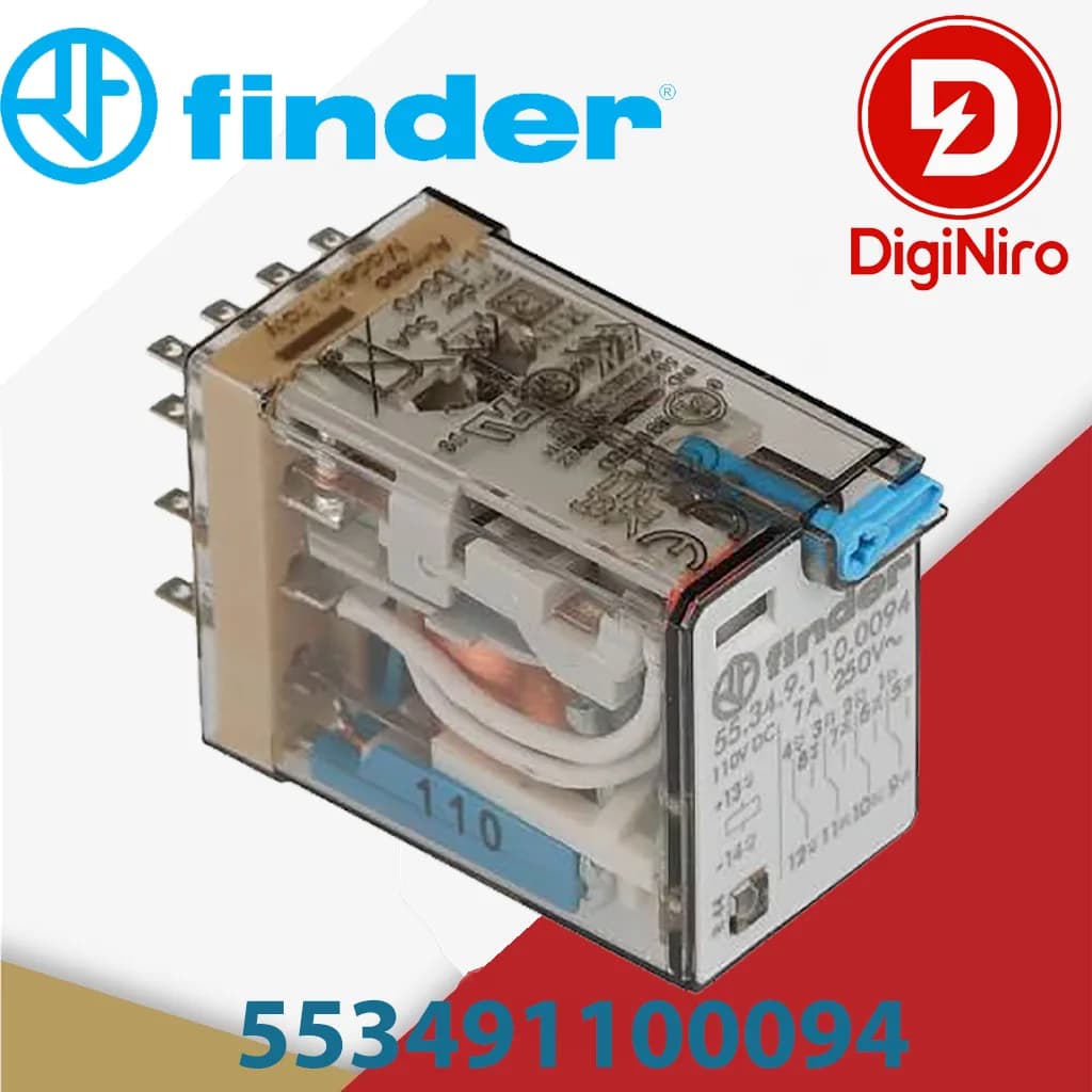 رله 4 کنتاکت 14 پایه 110 ولت DC سری 55 فیندر (FINDER) 553491100094 نصب بر روی سوکت‌های سری ۹۴ — تصویر ۲