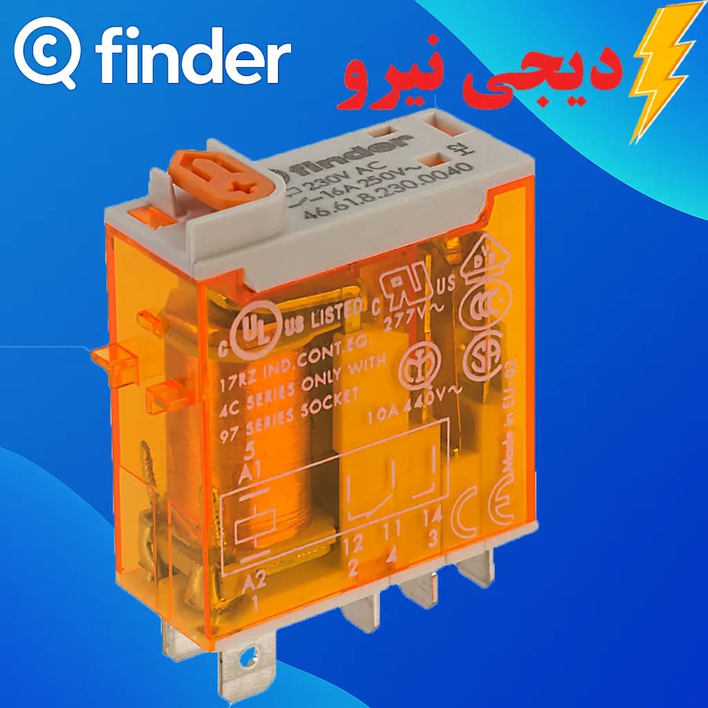 رله 3 کنتاکت 11 پایه 24 ولت AC سری 60 فیندر (FINDER) 601380240040 نصب بر روی سوکت‌های سری 90 — تصویر ۲