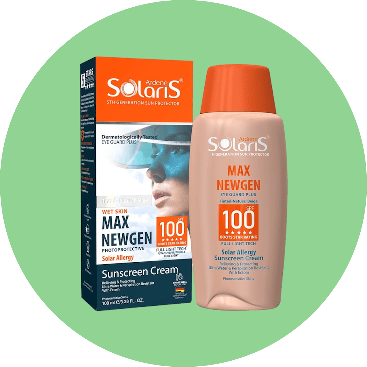 کرم ضد آفتاب آردن سولاریس مدل سولار آلرژی مکس نیوژن رنگ بژ طبیعی SPF100 حجم 100 میل/ Ardene Solaris Solar Allergy Natural Beige Max Newgen Sunscreen Cream SPF100 100ml — تصویر ۲