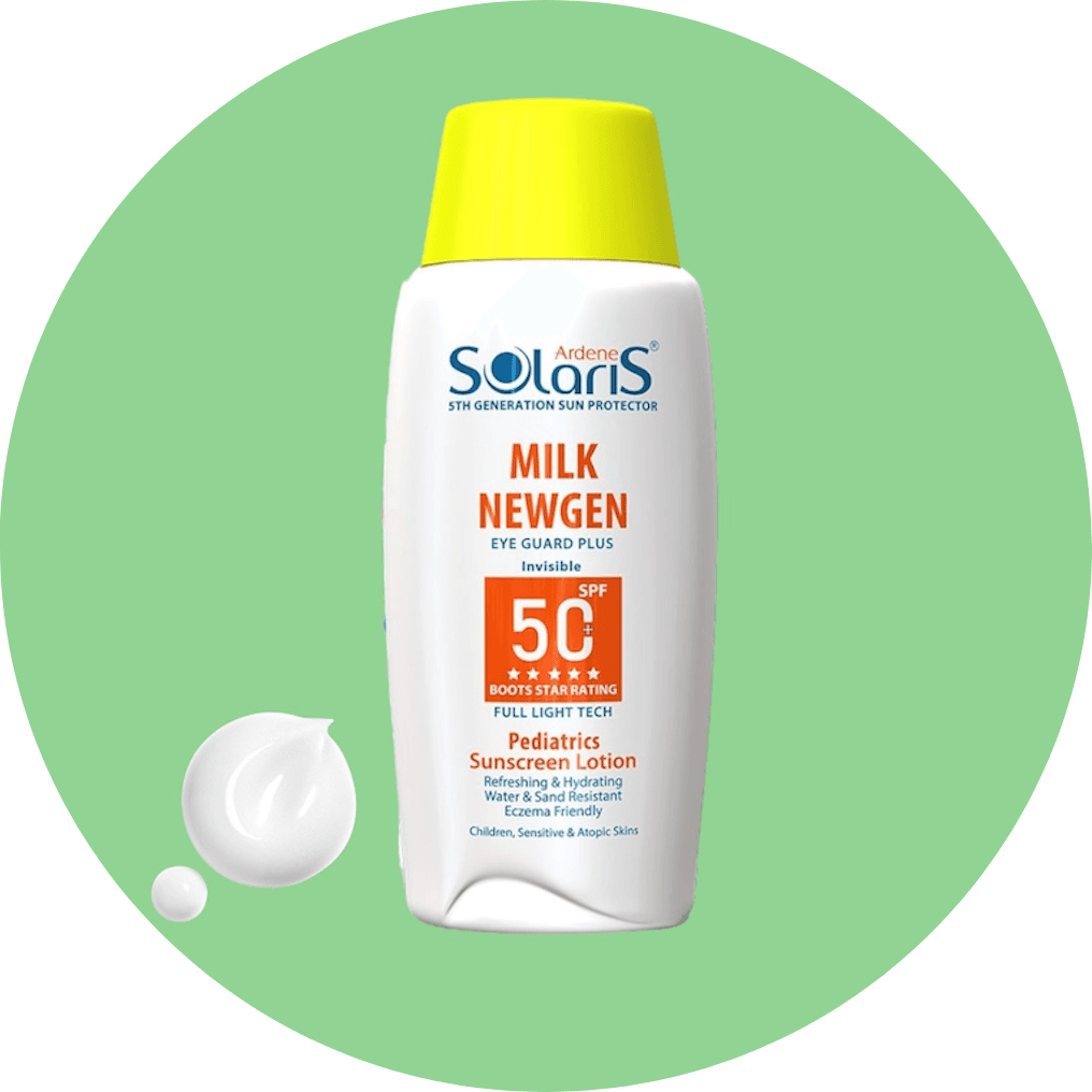 لوسیون ضد آفتاب کودکان آردن سولاریس مدل میلک نیوژن SPF 50 حجم 100 میل/Ardene Solaris Milk NEWGEN