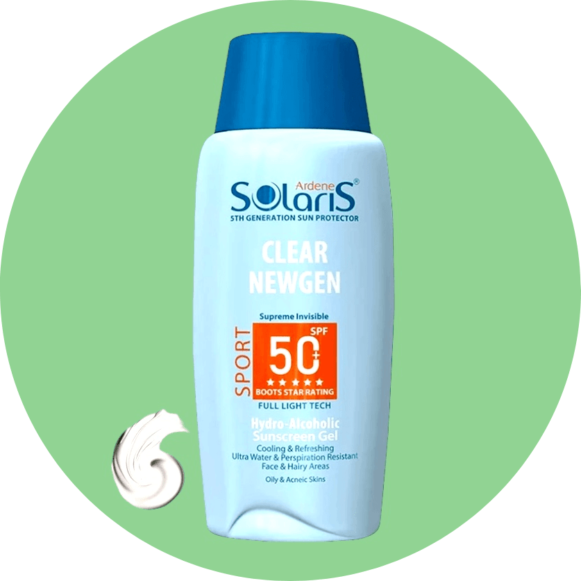 ضد آفتاب بی رنگ آردن سولاریس مدل Sport کلیر نیوژن SPF50+ حجم 100 میل/Ardene Solaris Clear Newgen