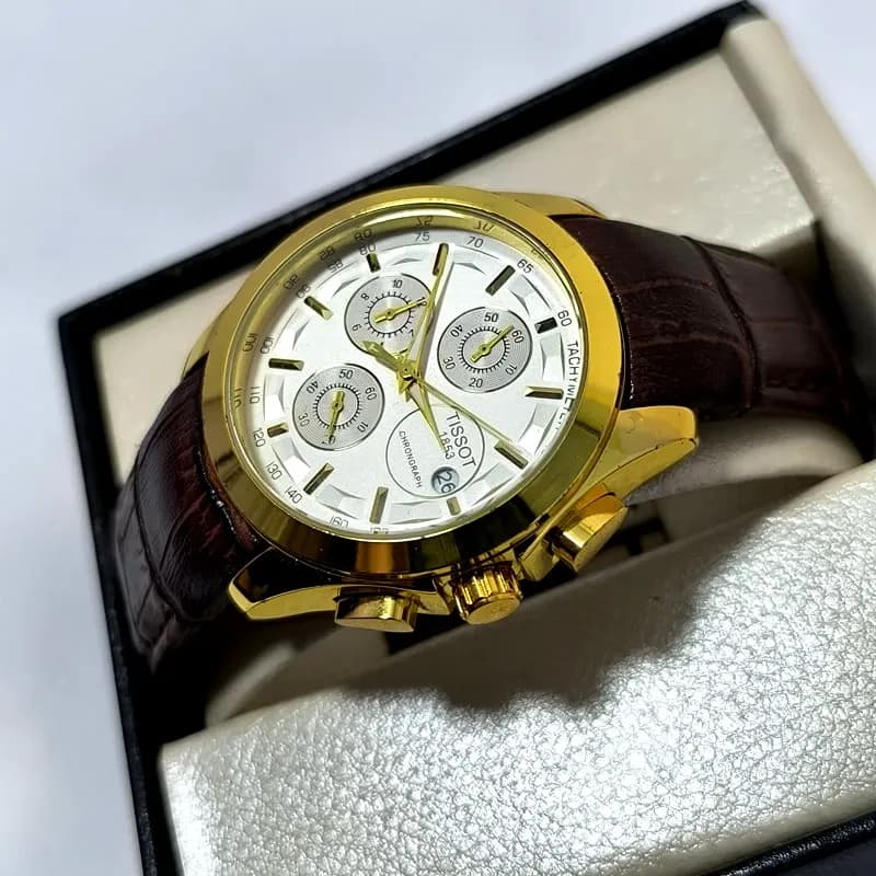 ساعت مردانه تیسوت سه موتور فعال بند چرم – 5000
