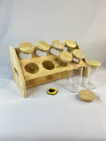 جای ادویه 8 عددی گرد با استند بامبو
