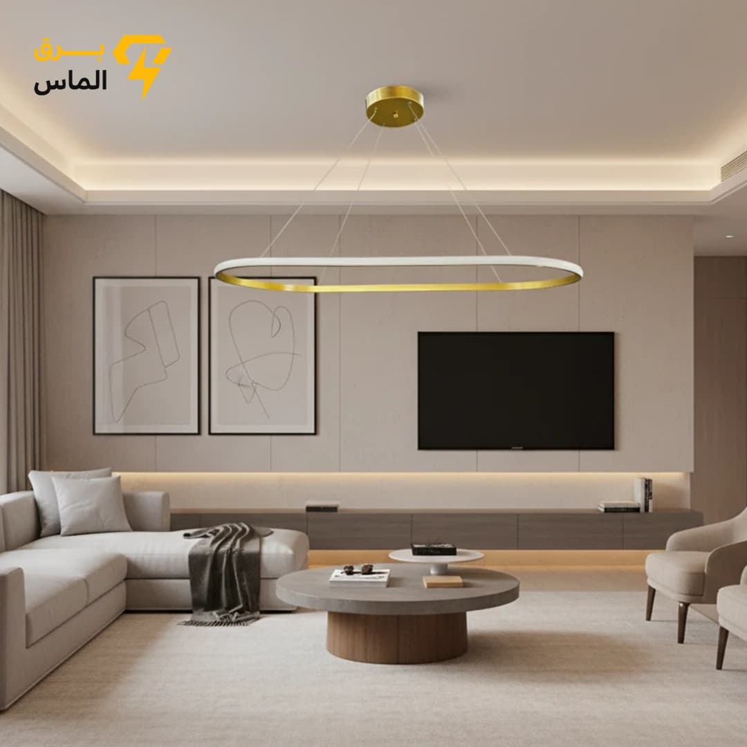 لوستر مدرن بالا کانتری مدل بیضی طلایی 95*40 60وات 3 حالته
