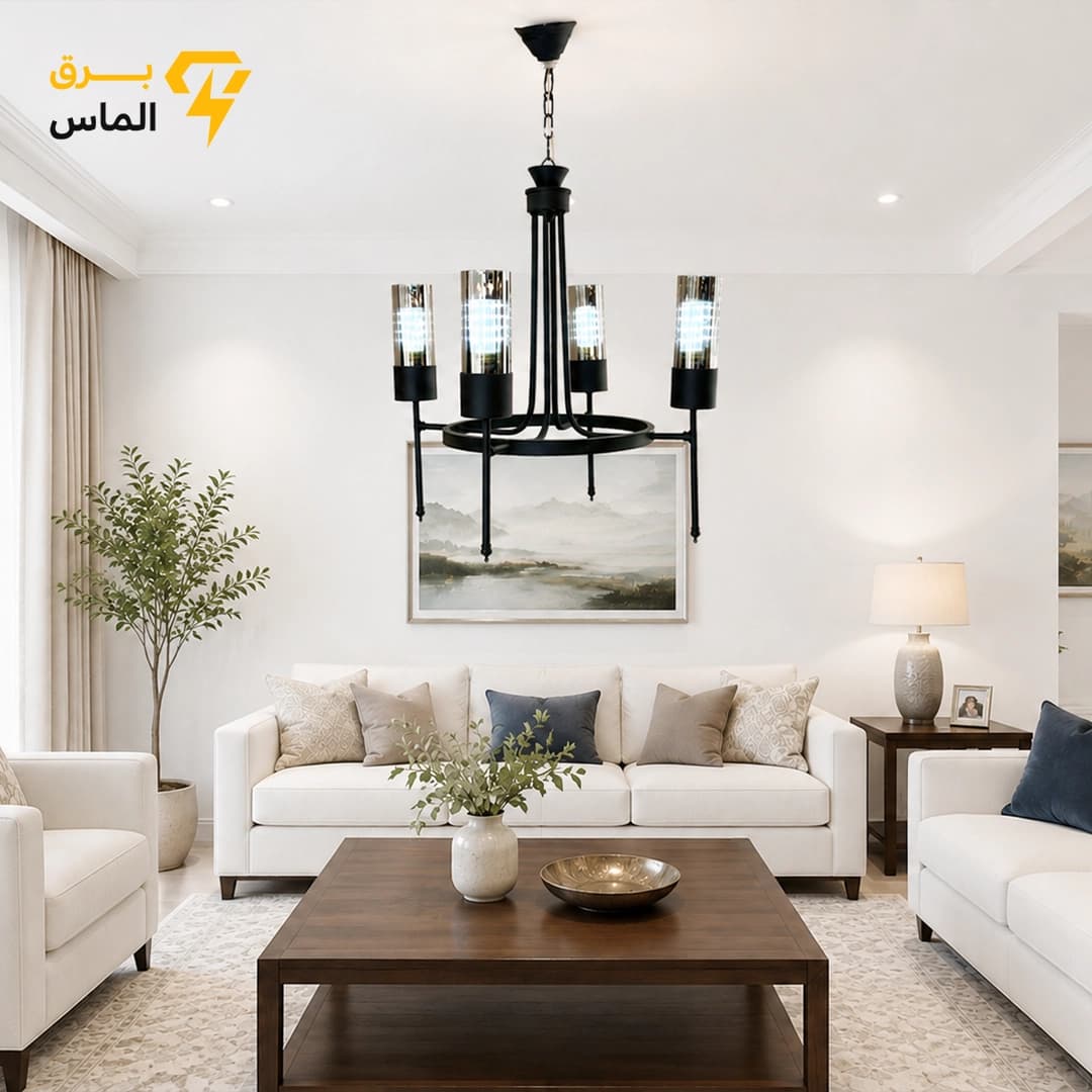 لوستر مدرن مشعل 4 شعله مشکی مناسب سالن و پذیرایی