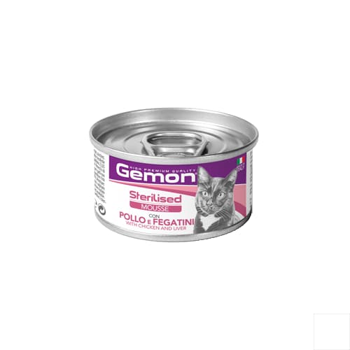 کنسرو گربه عقیم شده جمون موس مرغ و جگر Gemon وزن 85 گرم