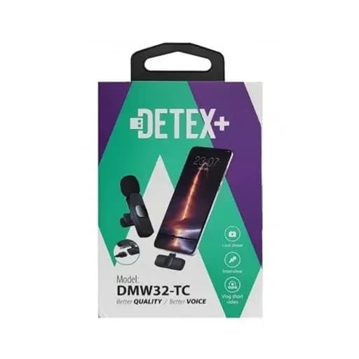 میکروفن بی‌سیم DETEX DMW32‑TC | تایپ سی و لایتنینگ | برد 20 متر — تصویر ۲