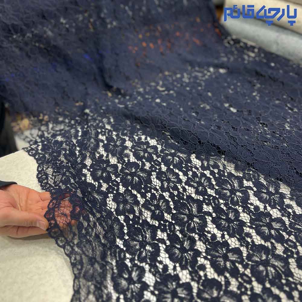 پارچه مجلسی دانتل سرمه ای با حاشیه دال بور کد 4115
