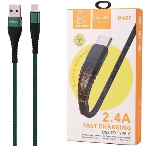 کابل شارژ تایپ سی دنمن مدل D45T | فست شارژ 2.4 آمپر | 1 متر