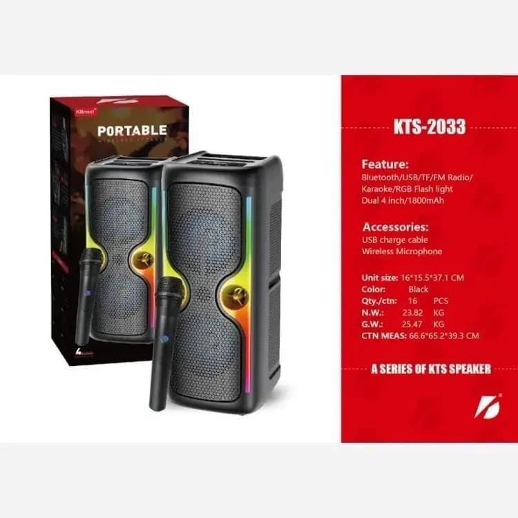 اسپیکر بلوتوثی KTS 2033 قابل حمل با میکروفون بیسیم