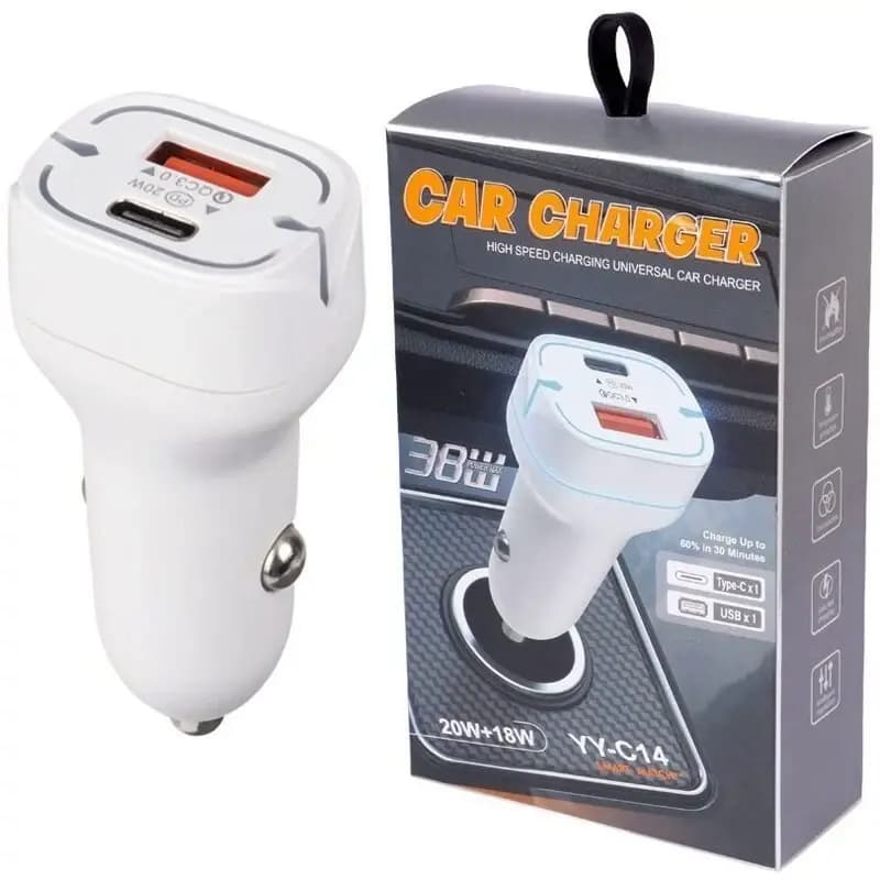 شارژر فندکی فست شارژ YY-C14 QC3.0 PD 38W با دو پورت USB و Type‑C — تصویر ۲