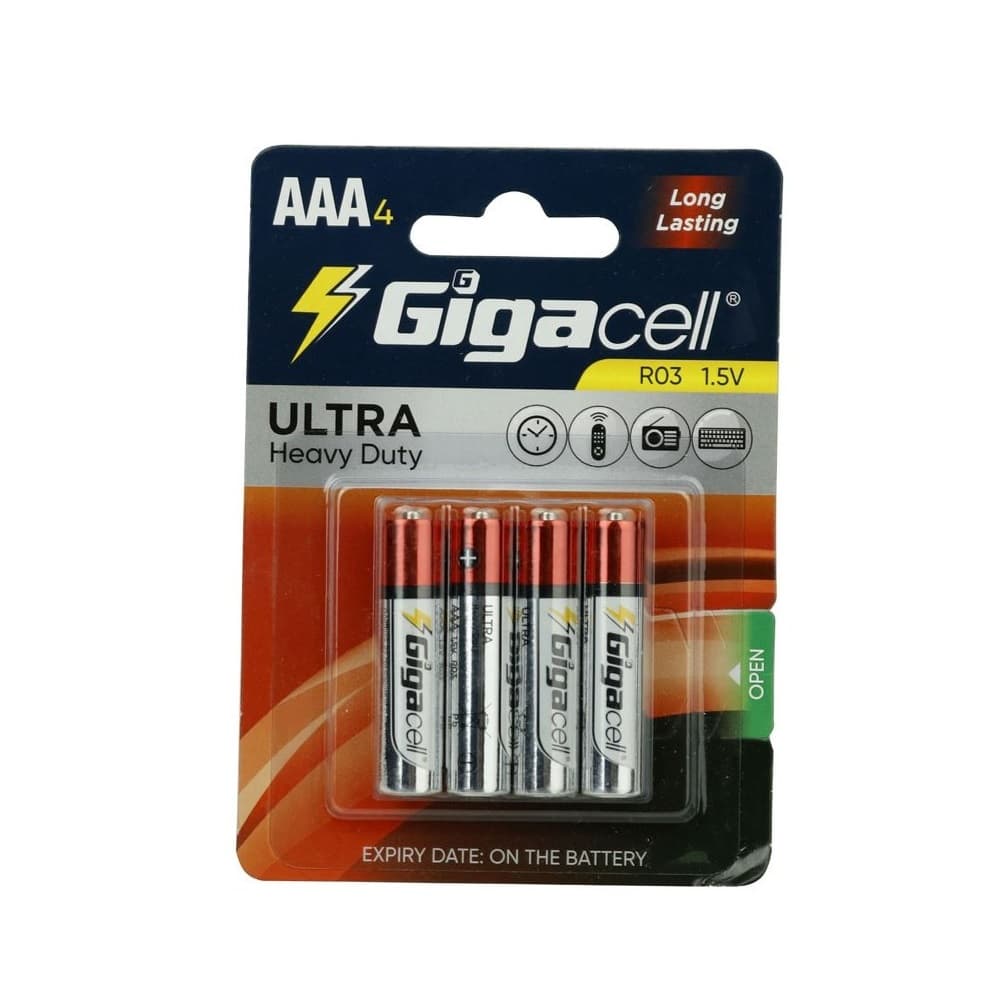باتری نیم قلمی گیگاسل مدل Ultra Heavy Duty R03 AAA (کارتی 4 تایی)