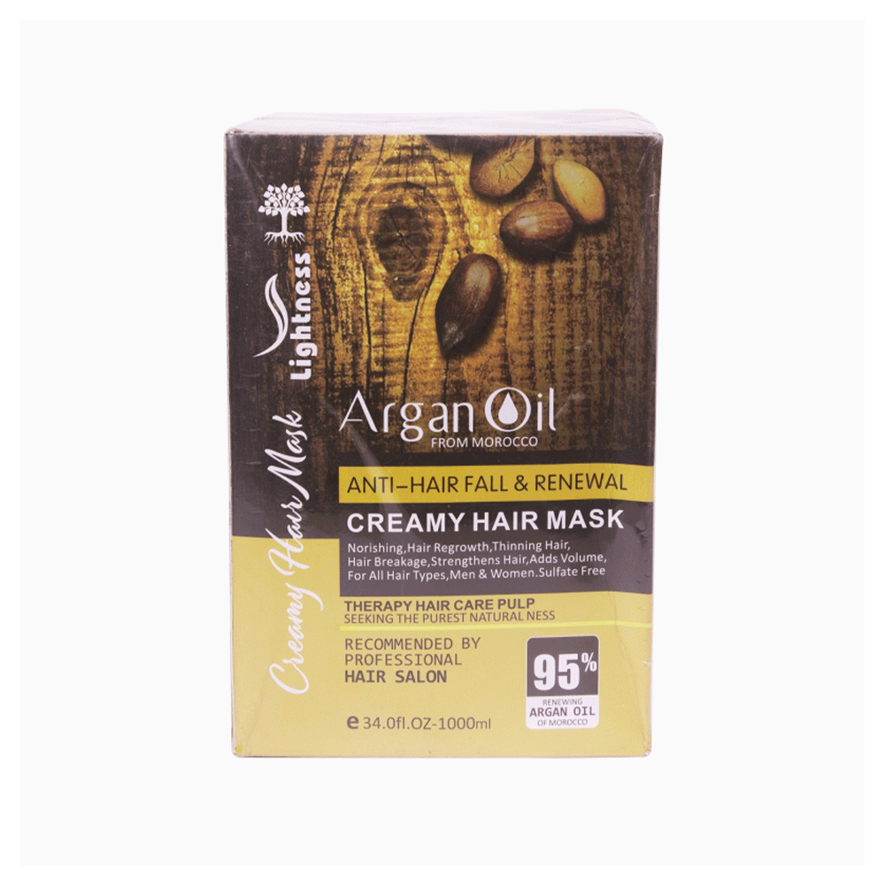 ماسک موی کرمی ضد ریزش آرگان لایتنس Lightness Argan Oil Anti Hair Fall Renewal Hair Mask — تصویر ۳