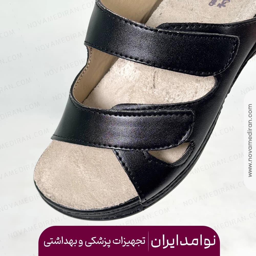 صندل زنانه طبی برند پاتکان طب کد ۱۵۵ رنگ مشکی با کفی قابل تعویض — تصویر ۶