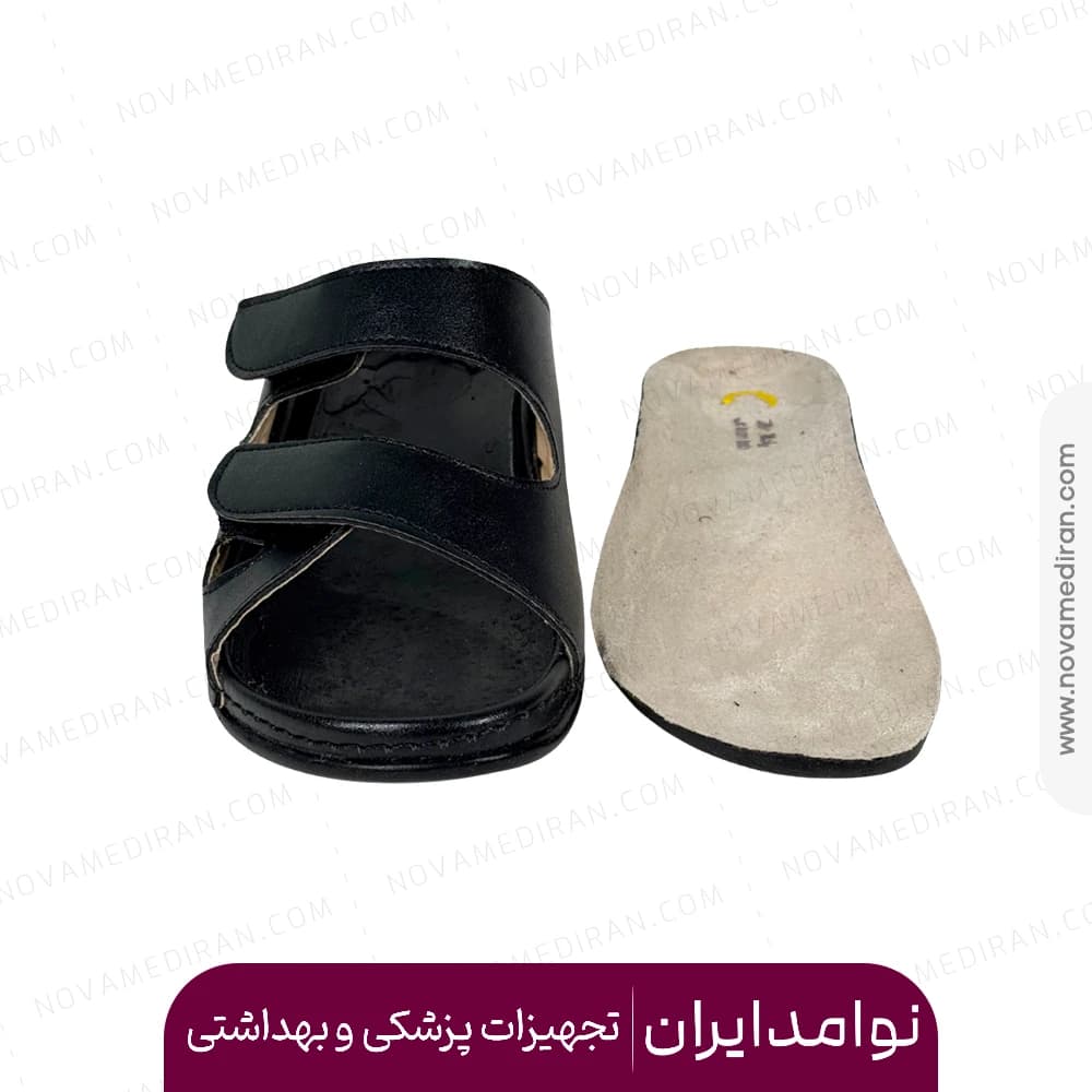 صندل زنانه طبی برند پاتکان طب کد ۱۵۵ رنگ مشکی با کفی قابل تعویض — تصویر ۵